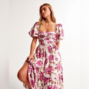 Abercrombie & Fitch Emerson Poplin Puff Sleeve Midi Dress